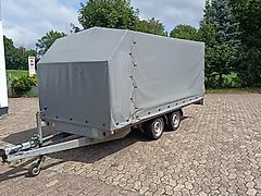 Eduard PKW Anhänger Eduard 3500 kg Hochlader 63 cm Plattformhöhe Tandemachsee Bj 2019 Ersteinsatz März 2020 Planenaufbau 150 cm mit Ökoschräge höhe 180cm Bereifung 195/50 R13 100km mit Herstellerbestätigung Planefarbe grau