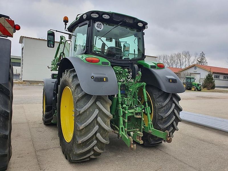 John Deere 6215R 20/20 AutoQuad Plus ECO + TLS + John Deere H380 frontloader + Compressed air trailer brakes